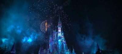 Disney Land castle with fireworks