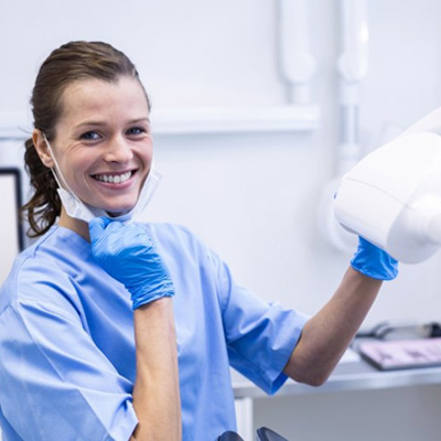 Dental hygienist smiles
