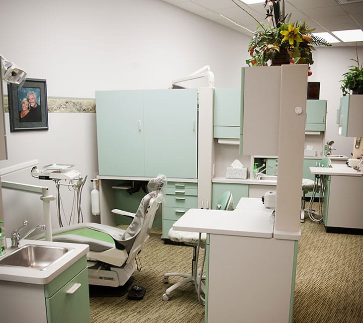 Looking into dental treatment room from hallway